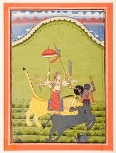 Durga en su tigre mata a Mahisha el demonio búfalo de Unbekannt Unbekannt